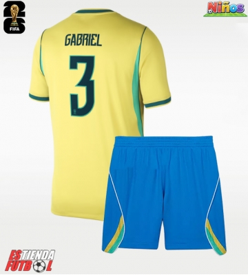 Brasil Gabriel Magalhaes #3 Primera Equipación Niños Mundial 2026 Manga Corta (+ Pantalones cortos)